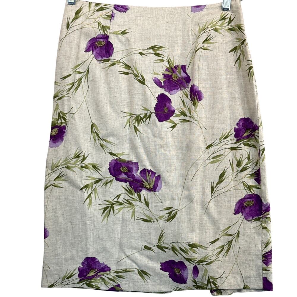 Toni Garment for CC Magic Vintage Purple Floral Linen Pencil Skirt Women 10